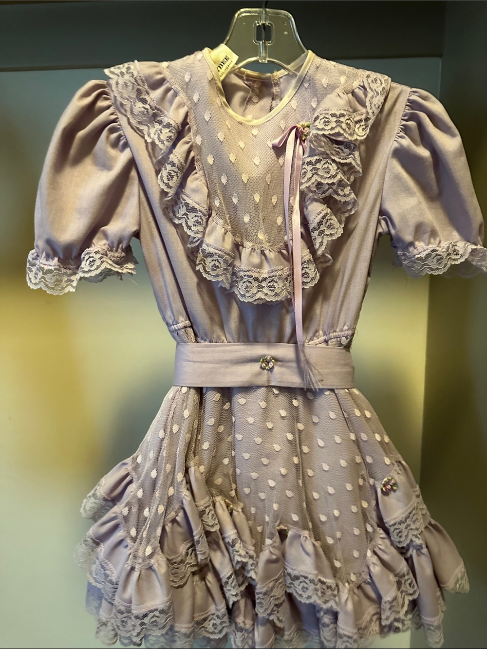 Girls' Lavender Lace Ruffled Dress